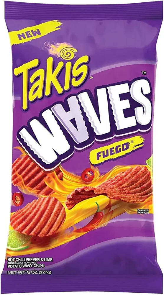 Takis waves fuego hot chili pepper lime flavor chips 227g