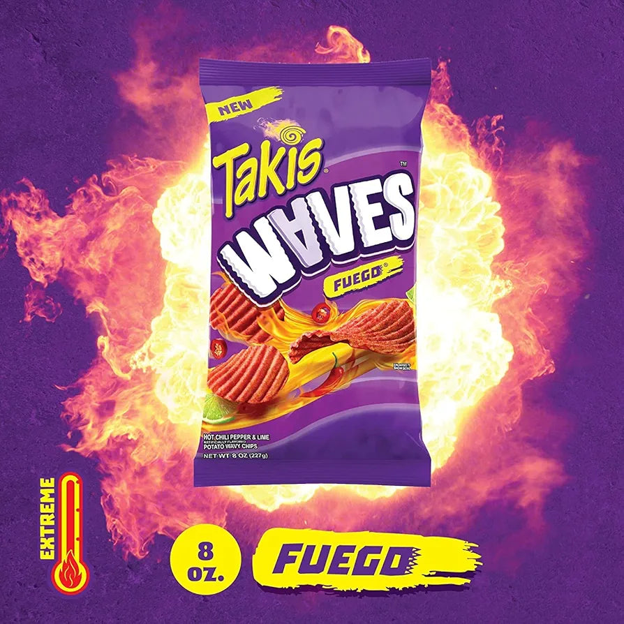 Takis waves fuego hot chili pepper lime flavor chips 227g